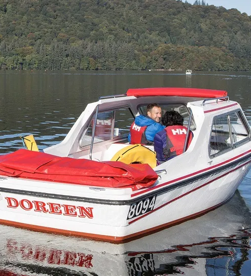 This image is property of the Windermere lake cruises website, and advertises self-boat hire.